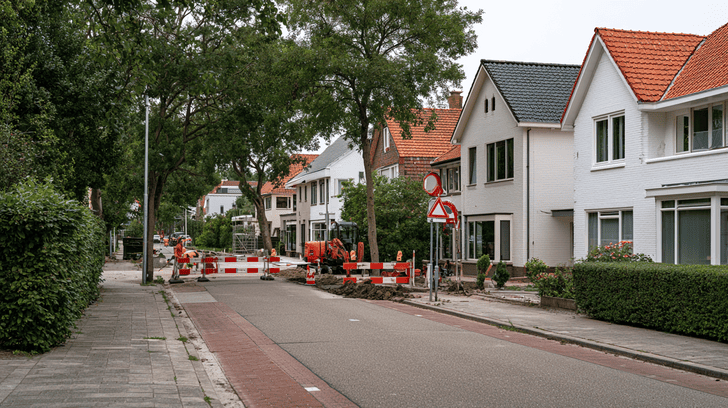 Afgesloten weg met wegwerkzaamheden