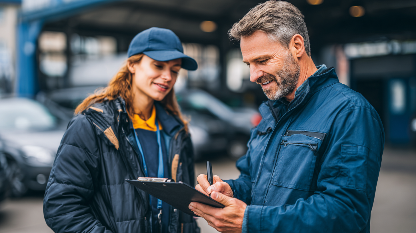 Klant en specialist bespreken de gegevens voor een autosleutel laten bijmaken.