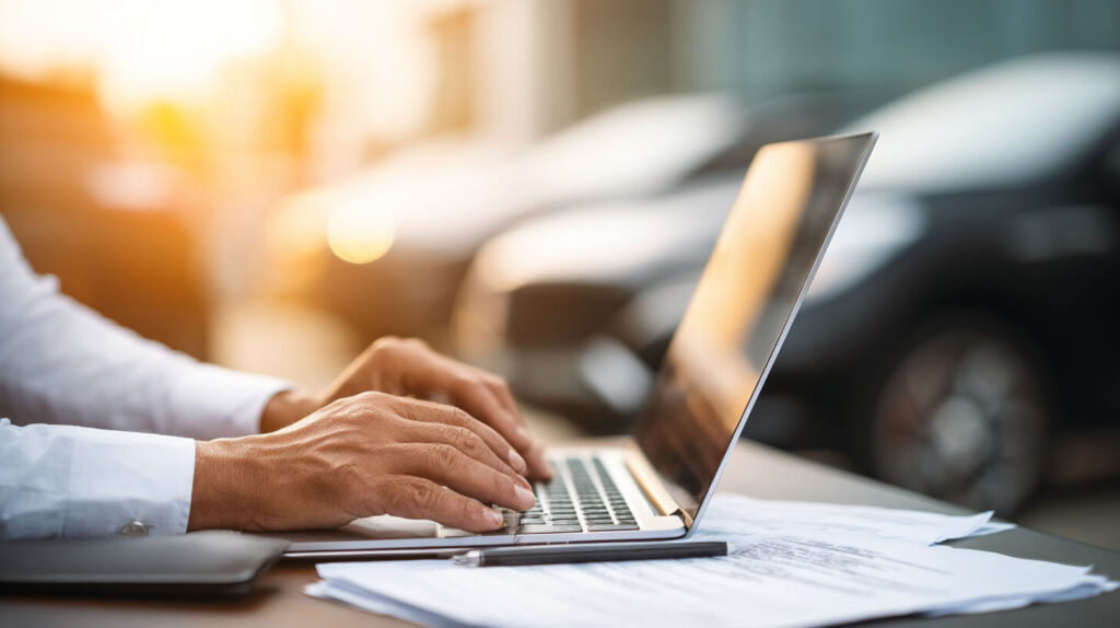Ondernemer berekent kosten en bijtelling van een zakelijke auto op een laptop.