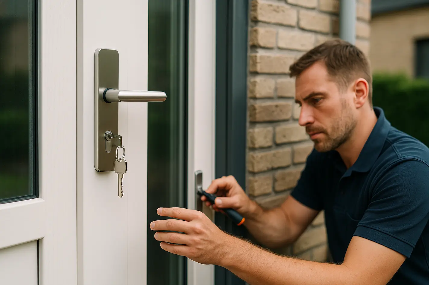 Slotenmaker Maasbracht aan het werk bij moderne huisdeur slot