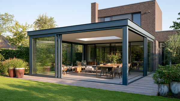 veranda in achtertuin waarvoor een vergunning nodig kan zijn