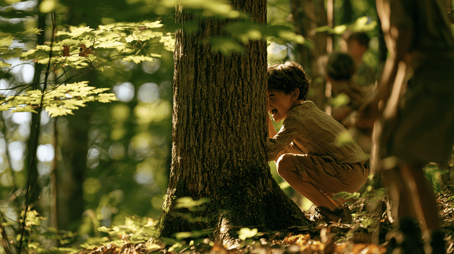 verstoppertje spelen in het bos